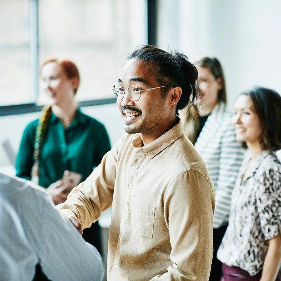 Business people in conversation